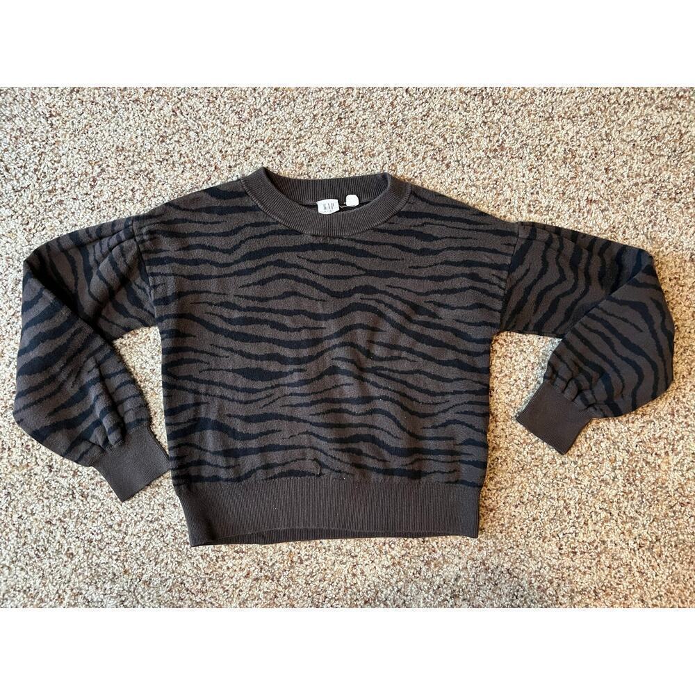 Gap Kids Zebra Print Sweater, Medium, Brown/Black, 100% Cotton, Puff Sleeve